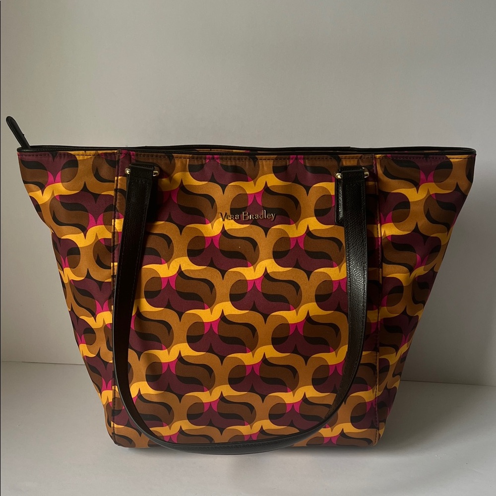 Vera Bradley Small Ella Tote Brown Yellow Orange Patterned Tote New
